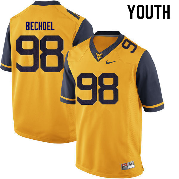 Youth #98 Leighton Bechdel West Virginia Mountaineers College Football Jerseys Sale-Gold - Click Image to Close